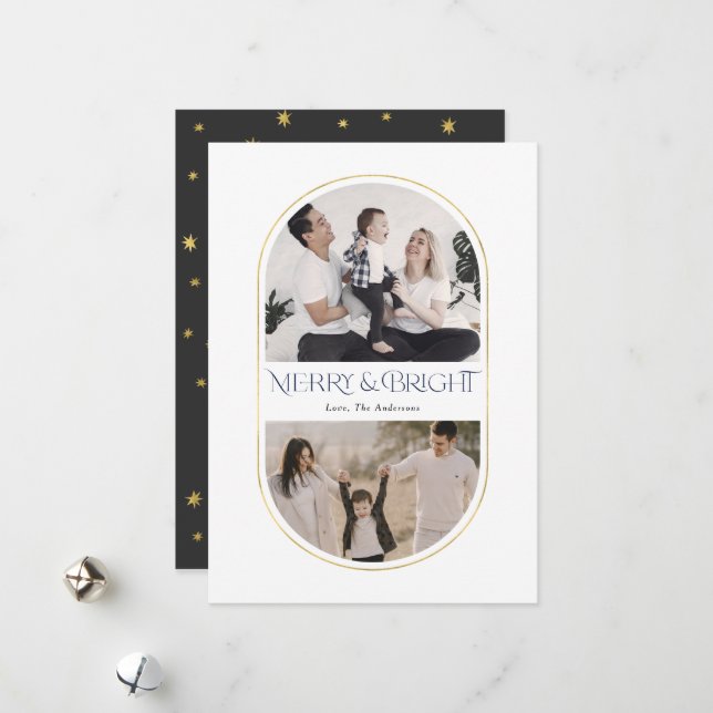 Cartão De Festividades Fotos da família de Natal de Arco Simples e feliz (Frente/Verso In Situ)