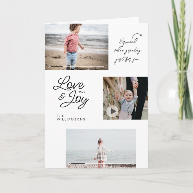 Cartão De Festividades Fotos da Família Love & Joy Código QR Mensagem de  (Frente)