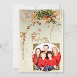 Cartão De Festividades Fotos da Família Redondas com Azevinho de Natal An