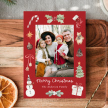 Fotos da Família Vermelho Natal Fofo Aquarela