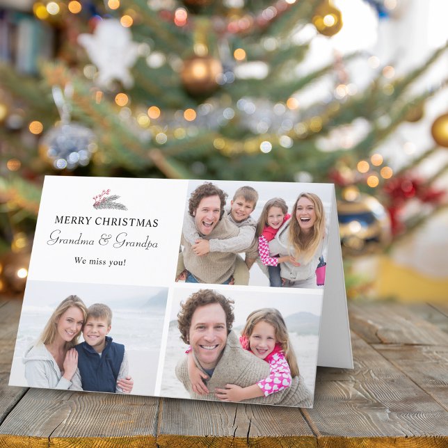 Cartão De Festividades Fotos de Avós com Bagas de Natal Primavera (Christmas Spring Berries Photos Grandparents Holiday Card)
