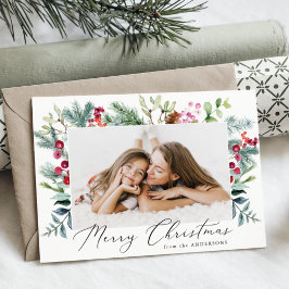 Cartão De Festividades Fotos de Bagas Roxas e Folhagens em Aquarela Elega