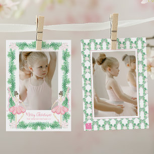 Cartão De Festividades Fotos de Bailarinas de Natal em Aquarela Rosa e Ve
