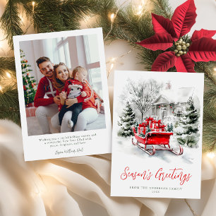 Cartão De Festividades Fotos de Família de Natal no Trenó Aconchegante de