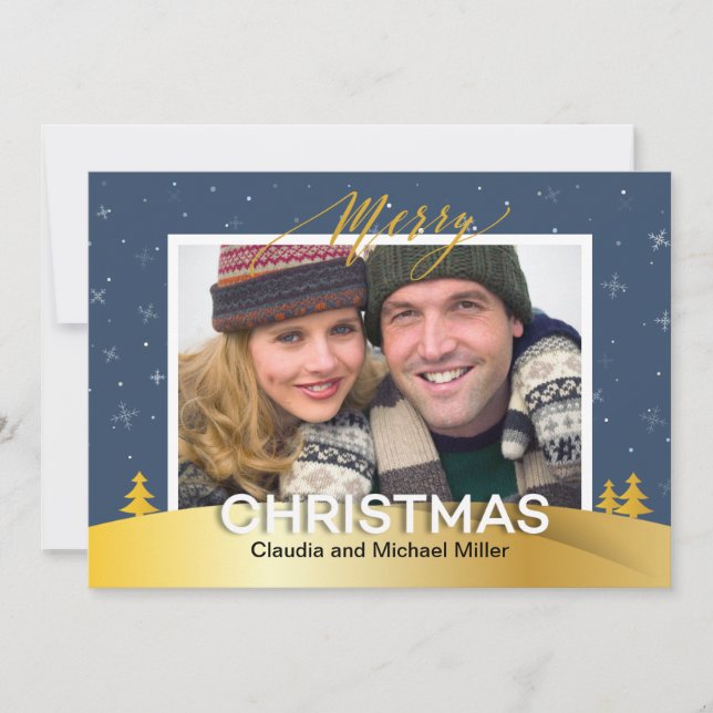 Cartão De Festividades Fotos de Família Elegantes Flocos de Neve do País  (Frente)