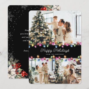 Cartão De Festividades Fotos de Luzes de Natal Botânicas Pretas