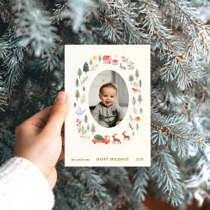 Cartão De Festividades Fotos de Natal Caprichosas em Aquarela Feliz Feria