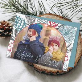 Cartão De Festividades Fotos de Natal com Folhagens de Inverno Modernas