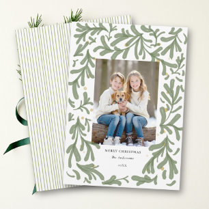 Cartão De Festividades Fotos de Natal com Simples Verde Desenhado à Mão
