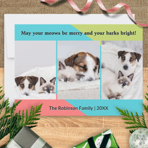 Cartão De Festividades Fotos de Natal de Animais de Estimação em Colagem 