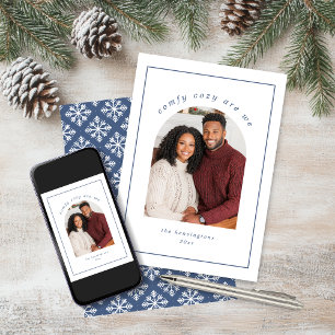Cartão De Festividades Fotos de Natal Simples Aconchegantes em Azul e Bra
