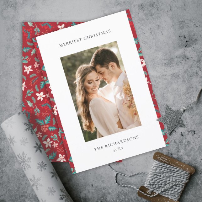 Cartão De Festividades Fotos de padrão floral de Natal com bagas vermelha (Criador carregado)