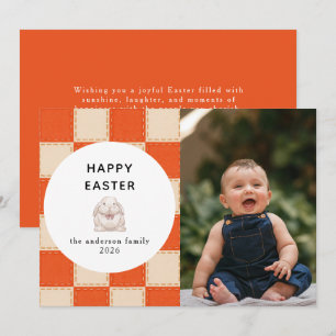 Cartão De Festividades Fotos de Páscoa Feliz com padrão de coral e creme
