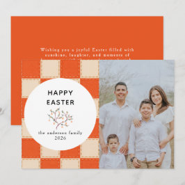 Cartão De Festividades Fotos de Páscoa Feliz com padrão de coral e creme 