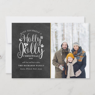 Cartão De Festividades Fotos de quadro-negro com escrita Natal Holly Joll