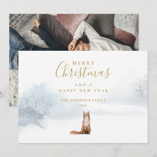 Cartão De Festividades Fotos de Raposa de Inverno de Natal Elegante Rotei