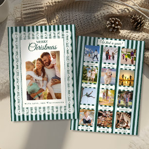 Cartão De Festividades Fotos de Rendilhado Vintage com Listras Verdes Ano