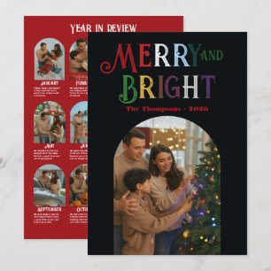 Cartão De Festividades Fotos de "Revisão do Ano" em Tons Preciosos Natal