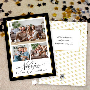 Cartão De Festividades Fotos de Script Elegante Simples do feliz ano novo