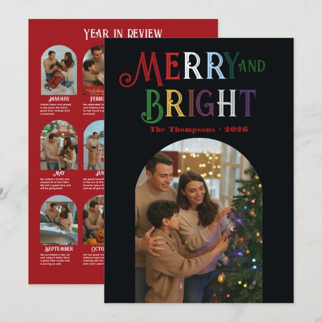 Cartão De Festividades Fotos de Tons Preciosos "Ano em Revisão" Natal (Frente/Verso)