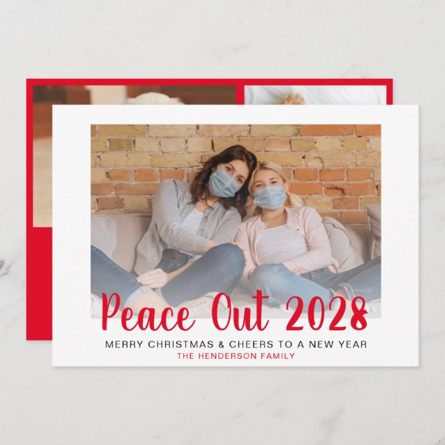 Cartão De Festividades Fotos do Ano Novo da Paz Vermelha no Natal (Frente/Verso)