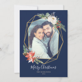 Cartão De Festividades Fotos Geométricas de Botânica de Natal Azul