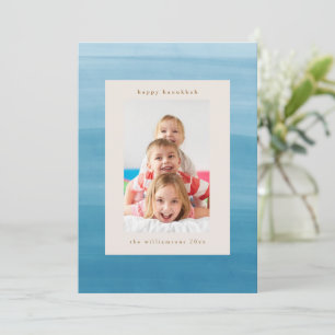 Cartão De Festividades Fotos Hanukkah Azul Oceano com Degradê Ombre