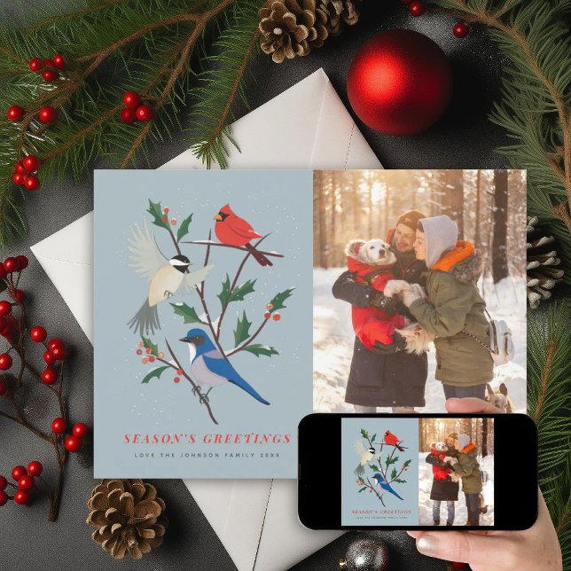 Cartão De Festividades Fotos Ilustradas de Aves de Inverno (Criador carregado)
