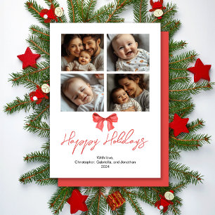 Cartão De Festividades Fotos Minimalistas de Família com Fita Vermelha em