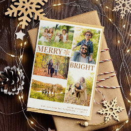 Cartão De Festividades Fotos modernas de 5 flocos de neve dourados Natal