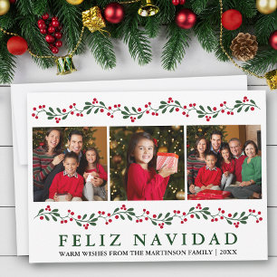 Cartão De Festividades Fotos Modernas de Natal com Folhagens e Frutas Fel