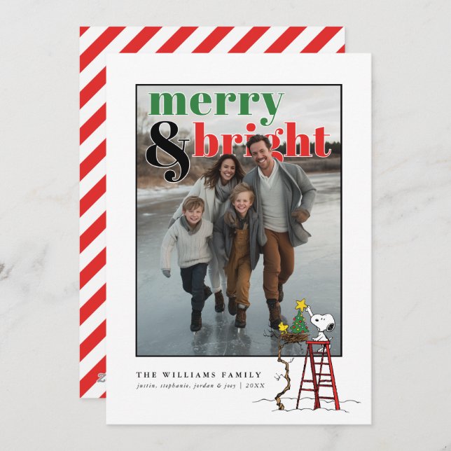 Cartão De Festividades Fotos Personalizadas de Férias Snoopy & Woodstock (Frente/Verso)