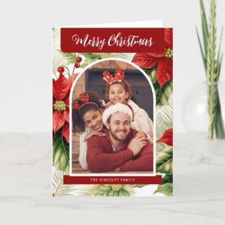 Cartão De Festividades Fotos Personalizadas de Poinsettias Vermelhas de N