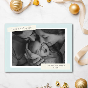 Cartão De Festividades Fotos Personalizadas em Azul Pastel Retrô para o N