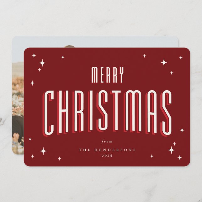 Cartão De Festividades Fotos Planas de Estrelas Natalinas Vermelho Intens (Frente/Verso)