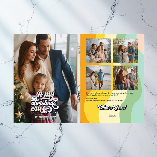 Cartão De Festividades Fotos Sazonais Retro "Ano em Revisão" (Retro "Year in Review" Seasonal Photos Holiday Card)