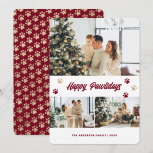Cartão De Festividades Fotos Vermelhas e Douradas de Natal Feliz Pawliday