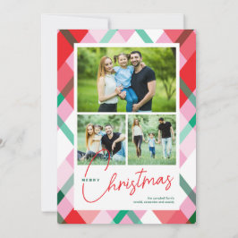 Cartão De Festividades Fotos Vermelho Verde Rosa Xadrez Natal 3