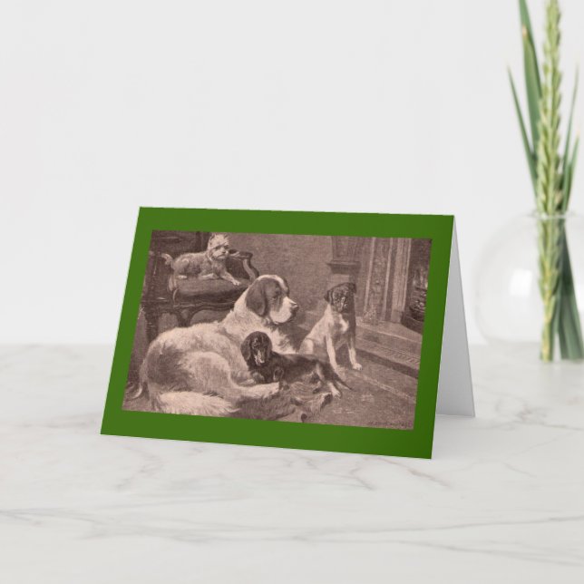 Cartão De Festividades Four Dogs by the Fireside (Frente)