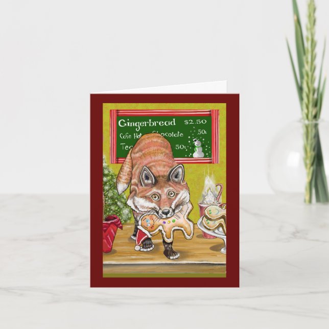Cartão De Festividades Fox and Gingerbread man Christmas card (Frente)