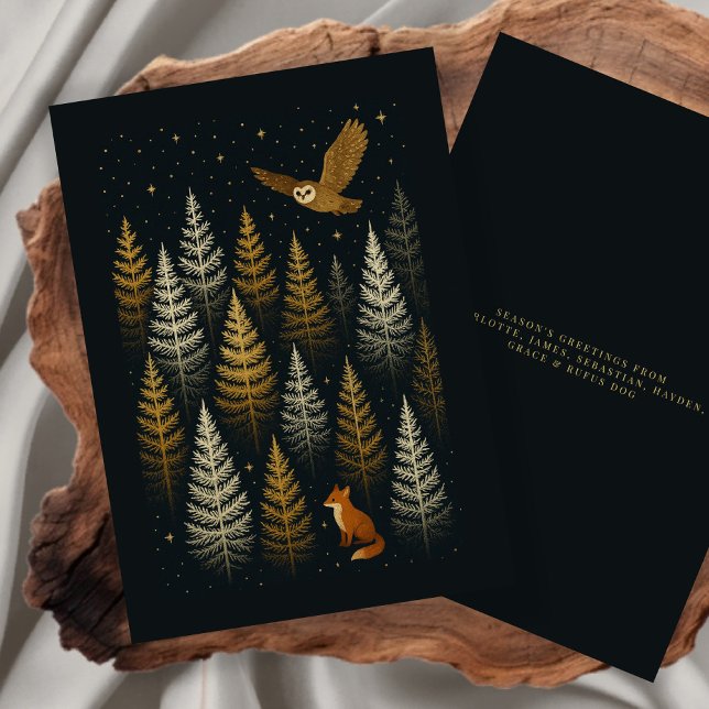 Cartão De Festividades Fox and Owl Forest Natal Personalizado (Fox and Owl Forest Christmas Personalized Holiday Card by Ricaso. Add your own text greeting
)