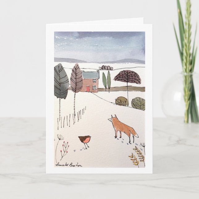 Cartão De Festividades Fox and Robin Christmas Card (Frente)