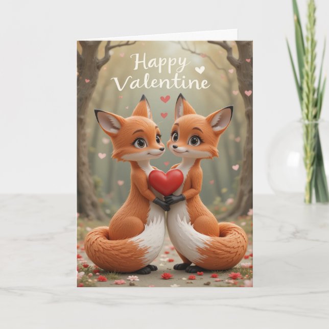 Cartão De Festividades Fox Couple Valentine Woodland Love Romantic  (Frente)