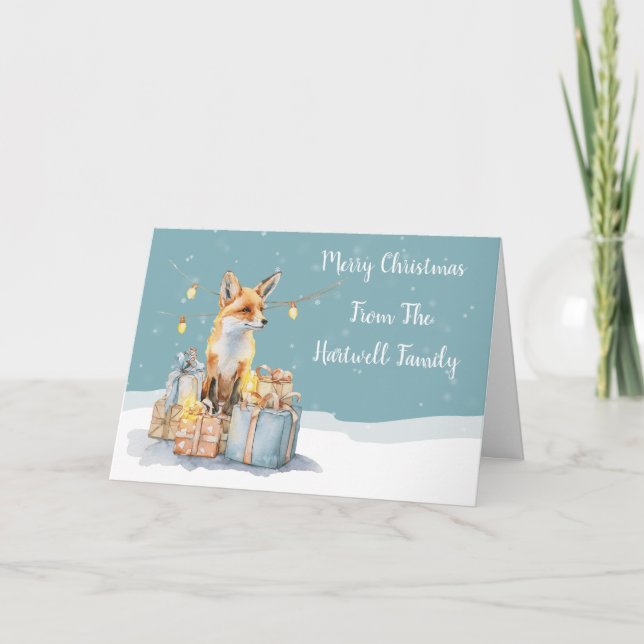 Cartão De Festividades Fox de Aquarela (Frente)