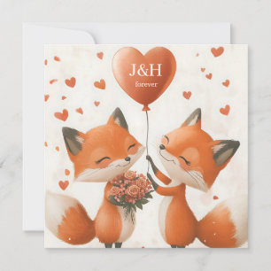 Cartão De Festividades Fox Love Design com Iniciais Personalizáveis