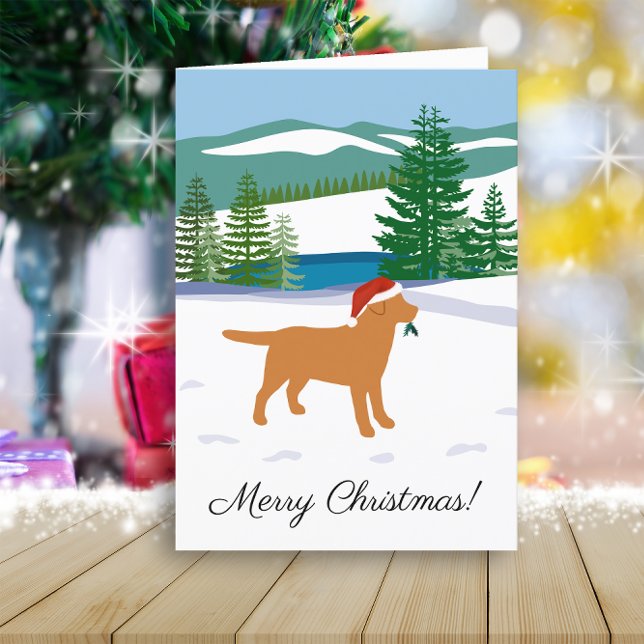Cartão De Festividades Fox Red Labrador — Vista de inverno de inverno (Fox Red Labrador Winter View Design Christmas Cards for Labrador Owners.  Dog Silhouette Design.)