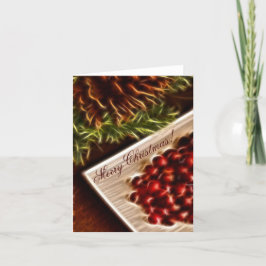 Cartão De Festividades Fractal Cranberry Christmas with Customizable Text