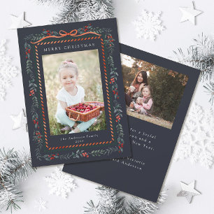 Cartão De Festividades Frame Red Winterberry Natal 2 Marinho de Foto Azul