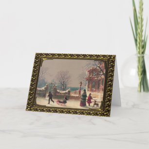 Cartão De Festividades Framed Snowy Christmas Eve - Vintage Card