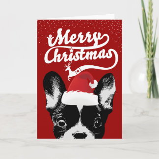 Cartão De Festividades Francês Buldogue Feliz Natal Feriado Vermelho